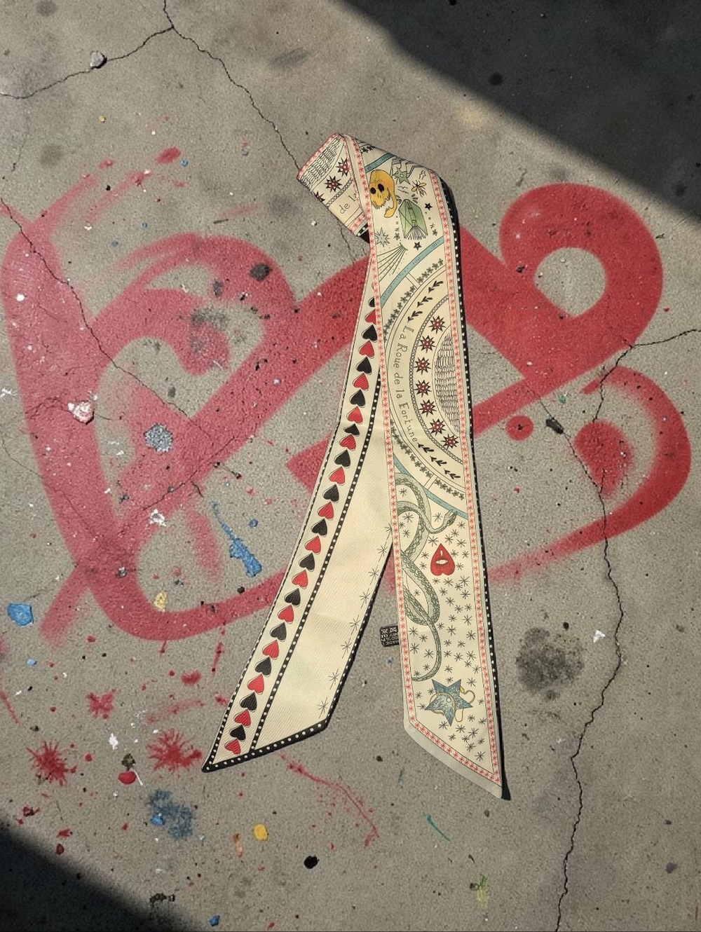 Twilly-style Satin Scarf Tie with Good Fortune Motif